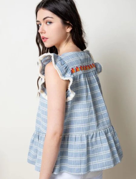 Anthropologie Zayn Peplum Top de cuadros de algodón - Quierox - Tienda Online