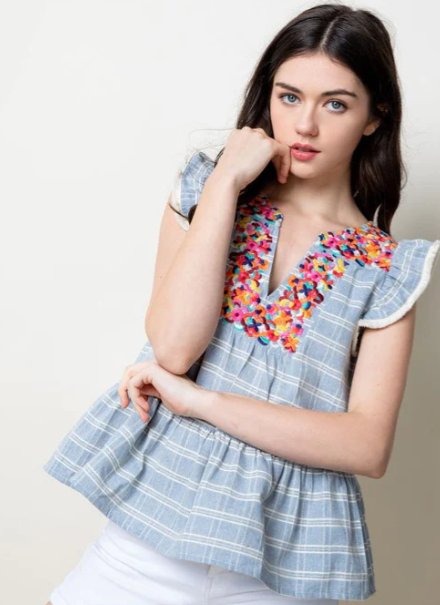 Anthropologie Zayn Peplum Top de cuadros de algodón - Quierox - Tienda Online