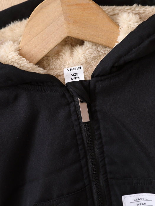 Bebé niño Cazadora con diseño de parche con forro teddy con capucha - Quierox - Tienda Online