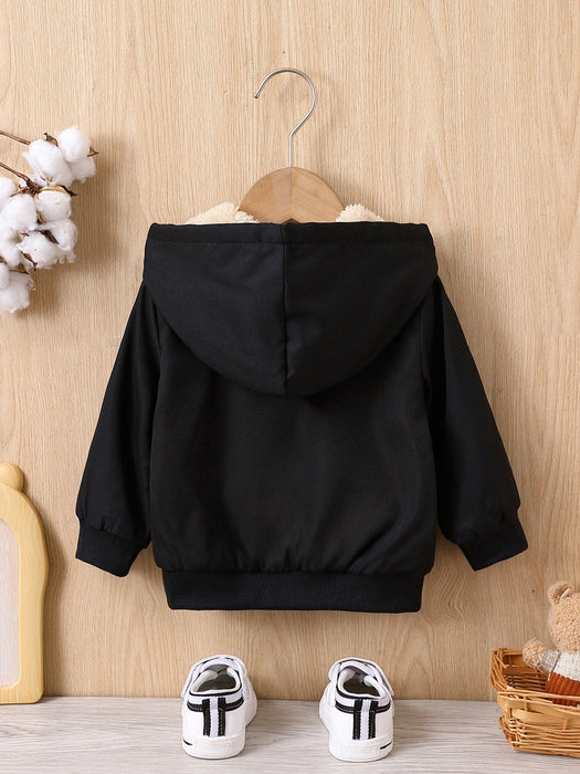 Bebé niño Cazadora con diseño de parche con forro teddy con capucha - Quierox - Tienda Online