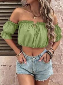 Blusa con volantes y hombros descubiertos - Quierox - Tienda Online