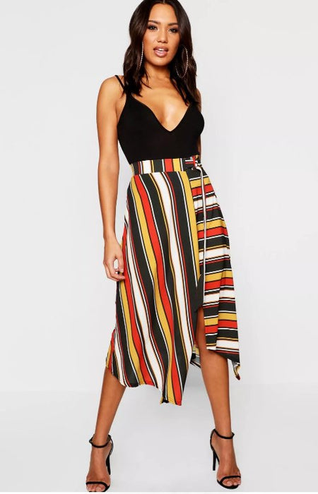 BOOHOO FALDA MIDI TEJIDA CON RAYAS EN CONTRASTE - Quierox - Tienda Online