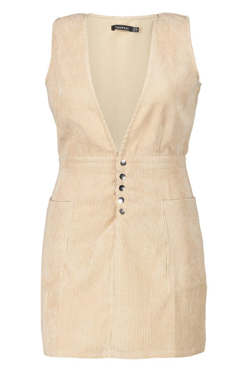 BooHoo VESTIDO RECTO ESCOTADO CON BOTONES DE PRESIÓN DE PANA - Quierox - Tienda Online