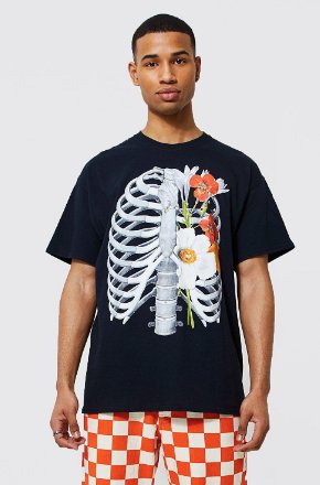 BOOHOOMAN Oversized Floral Ribcage Print T-shirt - Quierox - Tienda Online