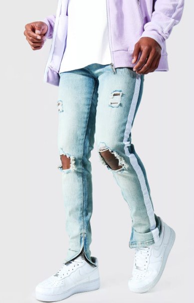 BOOHOOMAN VAQUEROS AJUSTADOS CON RODILLA AMPLIADA Y CINTA LATERAL - Quierox - Tienda Online