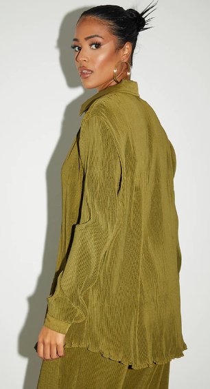 Camisa Extragrande Con Detalle De Puños Y Plisado En Verde Oliva De Tall - Quierox - Tienda Online