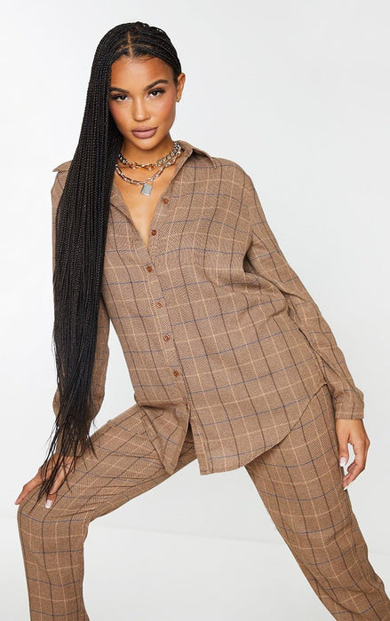 Camisa Extragrande Con Estampado De Cuadros Marrón - Quierox - Tienda Online