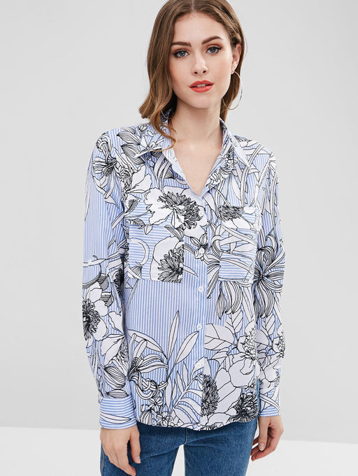 Camisa manga larga con diseÃ±o de rayas y flores ZAFUL-Tallas S y M - Quierox - Tienda Online