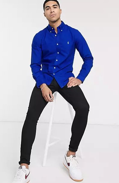 Camisa Oxford de corte slim con diseño teñido azul intenso y logo de Polo Ralph Lauren - Quierox - Tienda Online