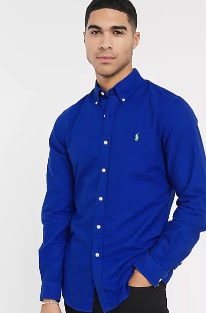 Camisa Oxford de corte slim con diseño teñido azul intenso y logo de Polo Ralph Lauren - Quierox - Tienda Online