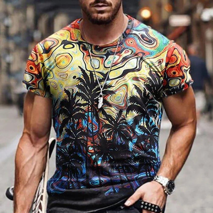 Camiseta con estampado 3D de palmera y calavera para hombre