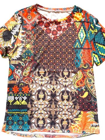 Camiseta corta de manga 3D con cuello redondo, multicolor Afro - Quierox - Tienda Online