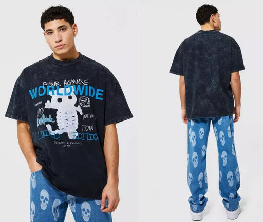 CAMISETA EXTRAGRANDE CON ESTAMPADO DE OSO ESQUELETO - Quierox - Tienda Online