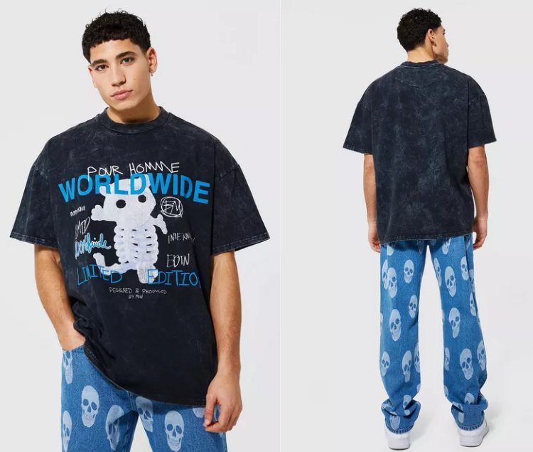 CAMISETA EXTRAGRANDE CON ESTAMPADO DE OSO ESQUELETO - Quierox - Tienda Online