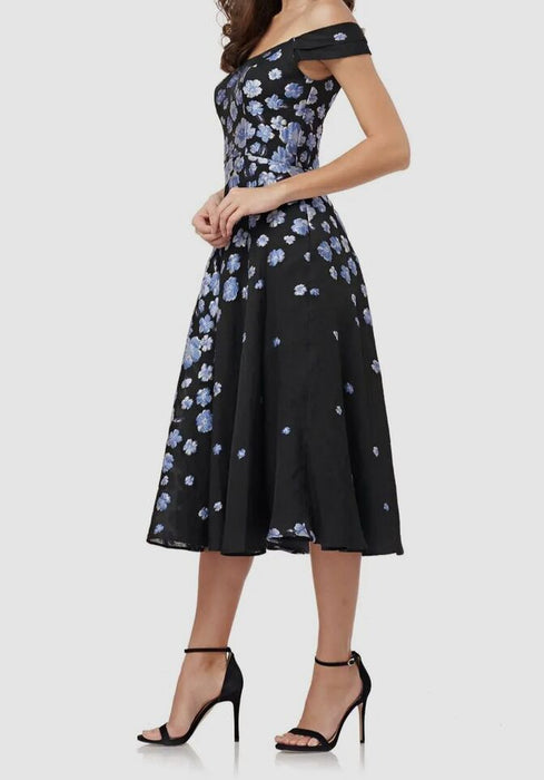 Carmen Marc Valvo Vestido Jacquard negro al hombro - Quierox - Tienda Online