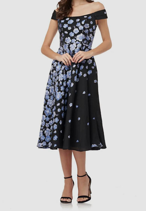 Carmen Marc Valvo Vestido Jacquard negro al hombro - Quierox - Tienda Online