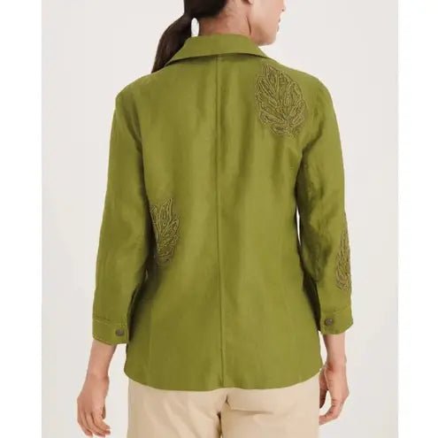 Chico's Chaqueta de lino ligera con cuentas de Verano Verde de Mujer - Quierox - Tienda Online