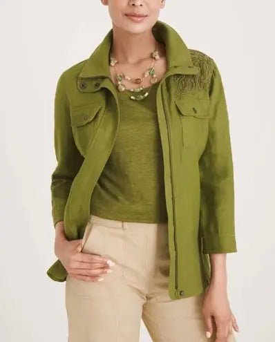 Chico's Chaqueta de lino ligera con cuentas de Verano Verde de Mujer - Quierox - Tienda Online