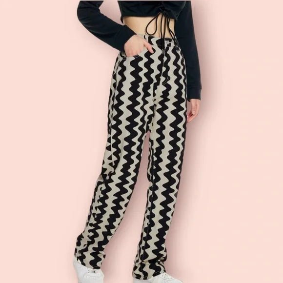 CIDER Pantalones rectos con estampado de ondas - Quierox - Tienda Online