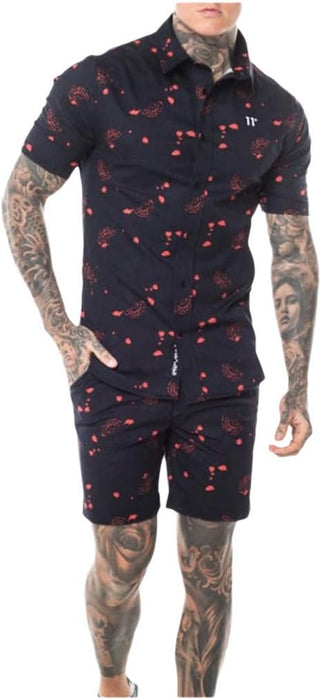Conjunto de camisa y pantalones cortos para hombre, estampado de estilo bohemio - Quierox - Tienda Online