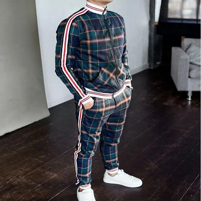 Conjunto de chándal para hombre, traje de celosía a rayas de dos piezas - Quierox - Tienda Online