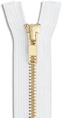 Cremallera de metal de 28.0 in, color blanco, latón dorado - Quierox - Tienda Online