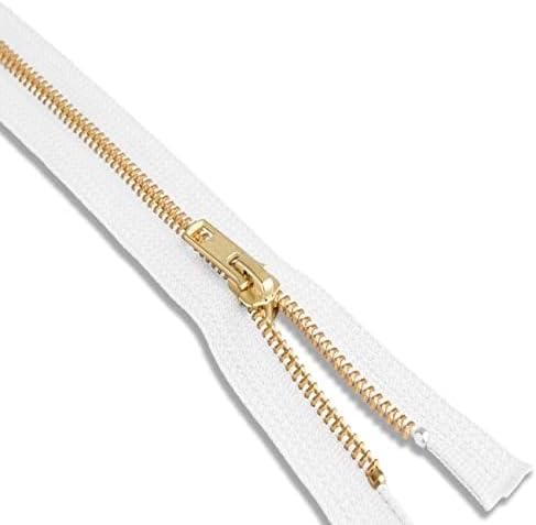Cremallera de metal de 28.0 in, color blanco, latón dorado - Quierox - Tienda Online