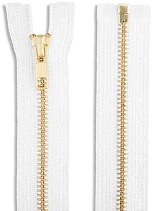 Cremallera de metal de 28.0 in, color blanco, latón dorado - Quierox - Tienda Online