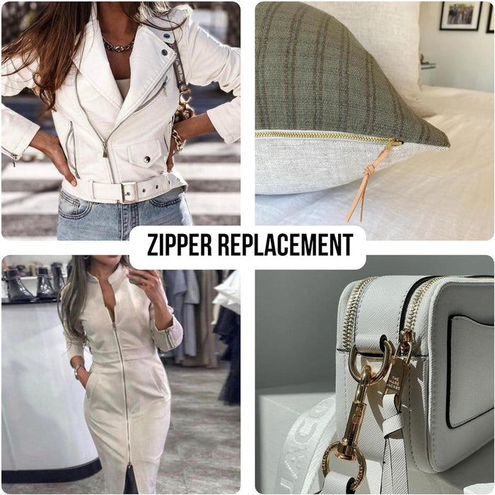 Cremallera de metal de 28.0 in, color blanco, latón dorado - Quierox - Tienda Online