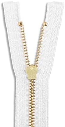 Cremallera de metal de 28.0 in, color blanco, latón dorado - Quierox - Tienda Online