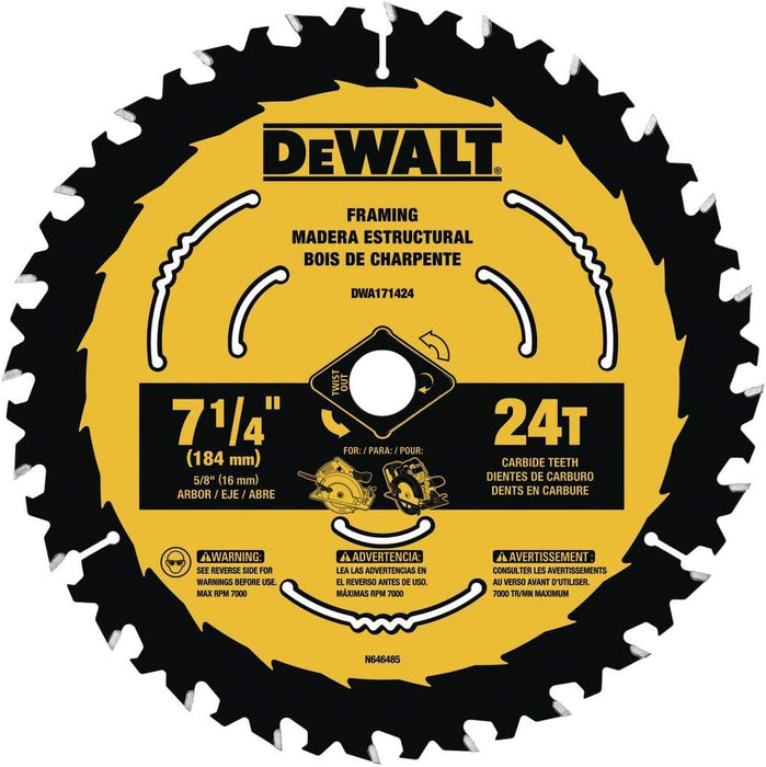 DEWALT - Hoja de sierra circular, 7 1/4 pulgadas, 24 dientes, para cortar madera - Quierox - Tienda Online