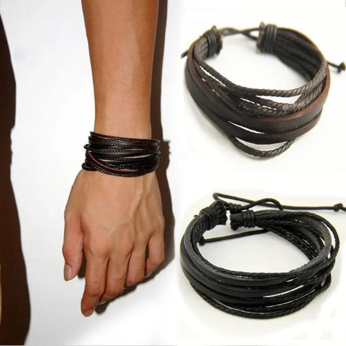 Elegante pulsera de cuero de PU de múltiples capas tejida a mano para hombres - Quierox - Tienda Online