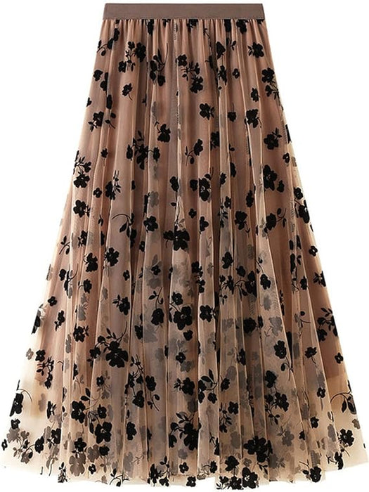 Falda de tutú con capas de malla bordada de flores - Quierox - Tienda Online