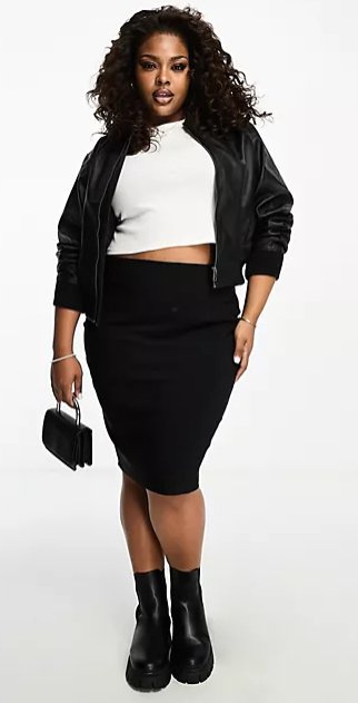 Falda negra de talle alto de bengalina de ASOS DESIGN Curve - Quierox - Tienda Online