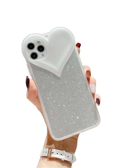 Funda de celular transparente con corazón con brillante papel - Quierox - Tienda Online