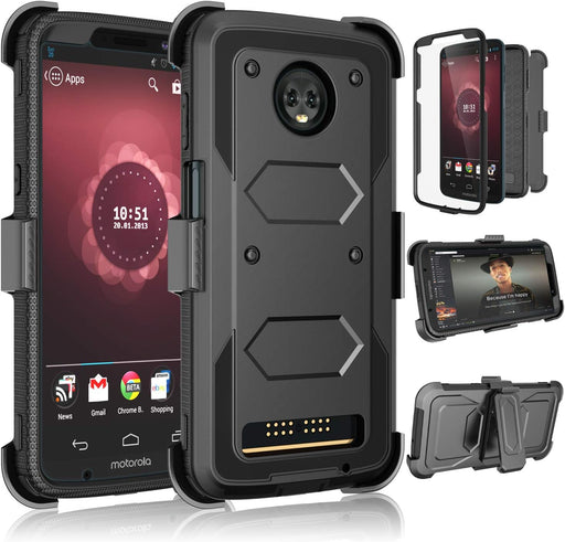 Funda resistente de golpes con clip para cinturón con soporte para Motorola Z3 Play - Quierox - Tienda Online