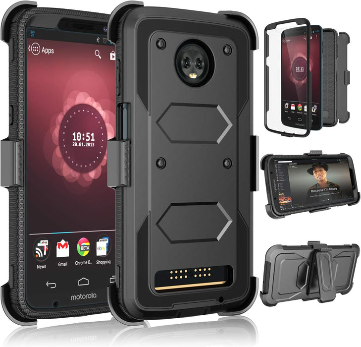 Funda resistente de golpes con clip para cinturón con soporte para Motorola Z3 Play - Quierox - Tienda Online