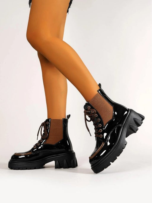 Laceup Front Platform Chunky Heeled Chelsea Boots - Quierox - Tienda Online