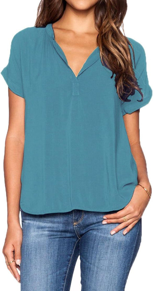 LILBETTER Blusa de gasa para mujer con cuello en V y manga corta - Quierox - Tienda Online