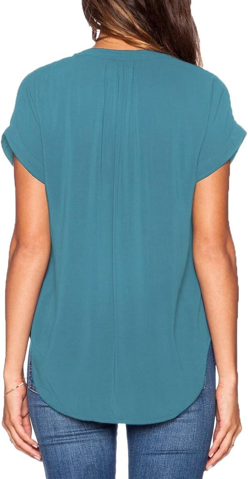 LILBETTER Blusa de gasa para mujer con cuello en V y manga corta - Quierox - Tienda Online