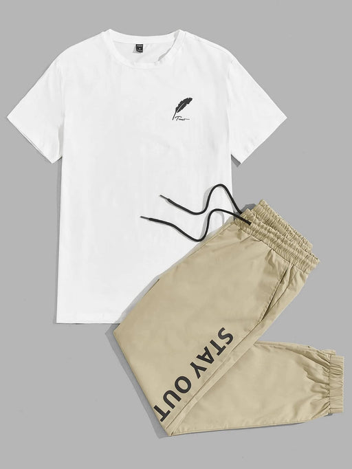 Manfinity Hombres Camiseta con estampado de pluma & Pantalones deportivos - Quierox - Tienda Online