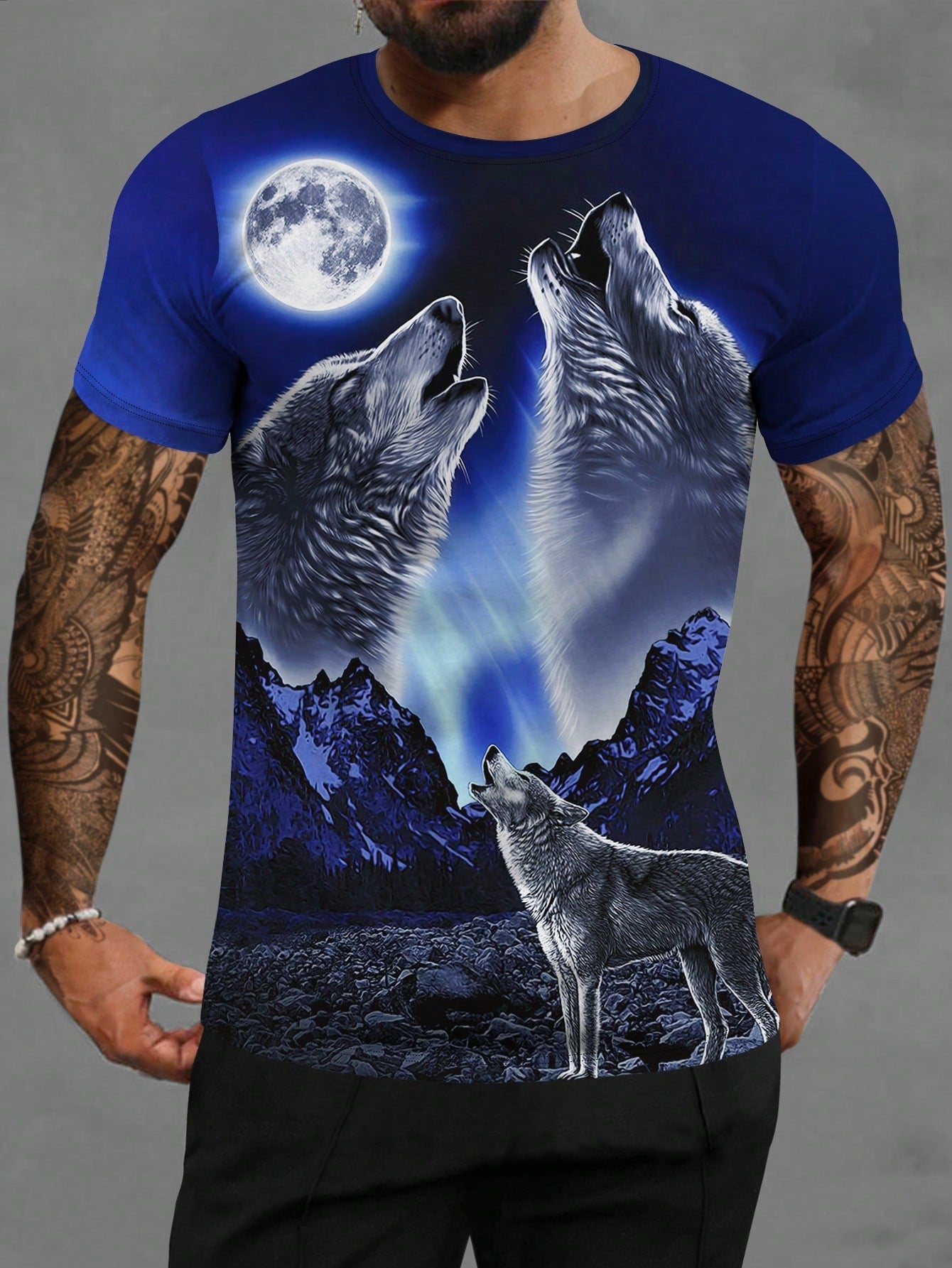 Camiseta Hombre Lobo Luna Llena - 100% Algodón, Estampado Original, Corte Clásico, Gramaje 190 Gr/m2, Ref. 2253710-P