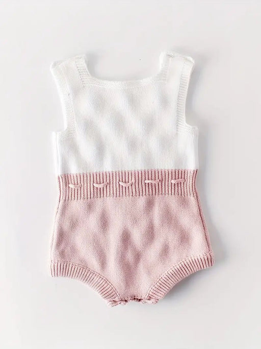 Mono Sin Mangas Crochet De Punto Con Cuello Cuadrado Con Cinturón Para Niñas - Quierox - Tienda Online