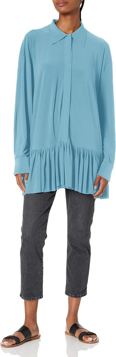 Norma Kamali Womens Oversized Boyfriend Nk Shirt W/Ruffle Bottom - Quierox - Tienda Online