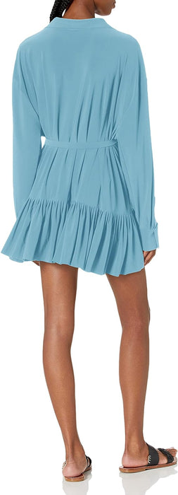 Norma Kamali Womens Oversized Boyfriend Nk Shirt W/Ruffle Bottom - Quierox - Tienda Online