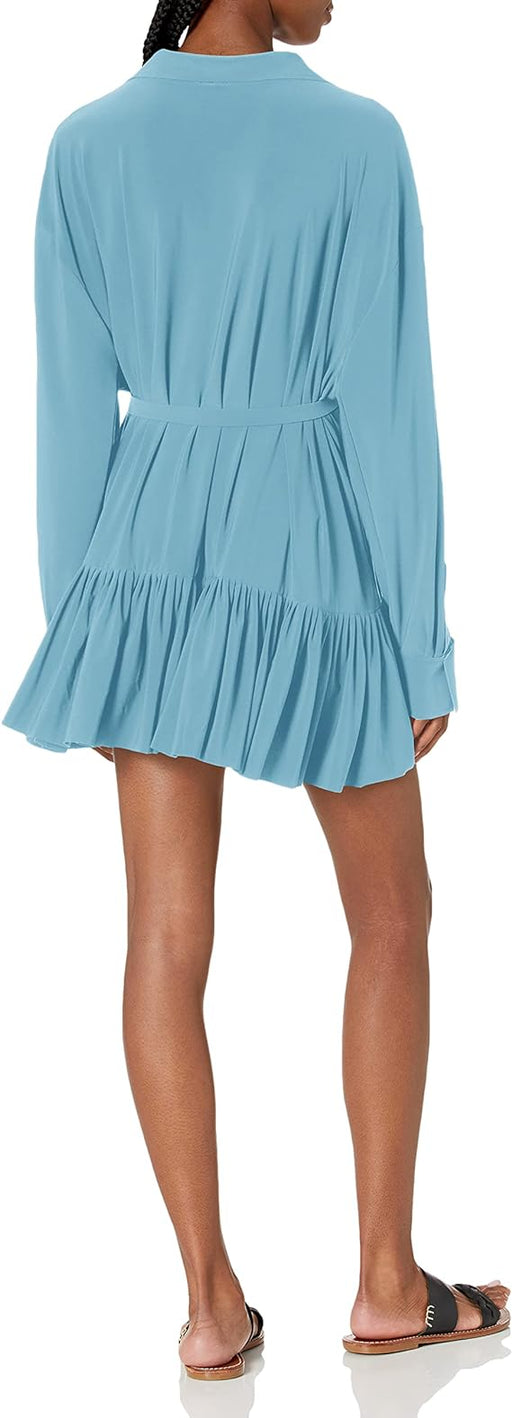 Norma Kamali Womens Oversized Boyfriend Nk Shirt W/Ruffle Bottom - Quierox - Tienda Online