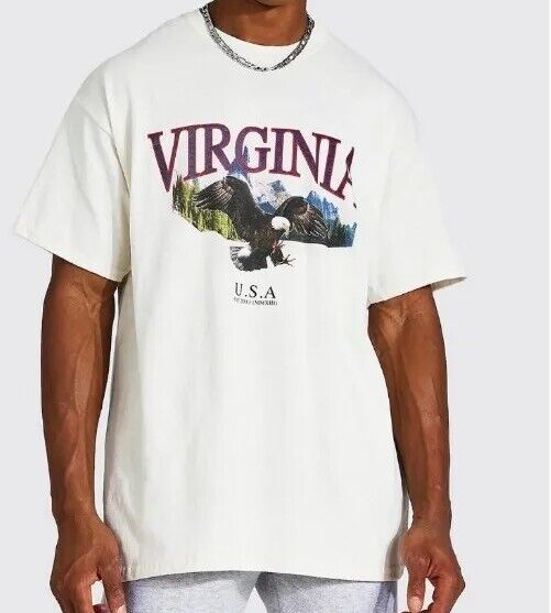 Nueva Boohoo Man Virginia EE. UU. Flying Eagle Gráfico Algodón Camiseta Crema Hombres M - Quierox - Tienda Online