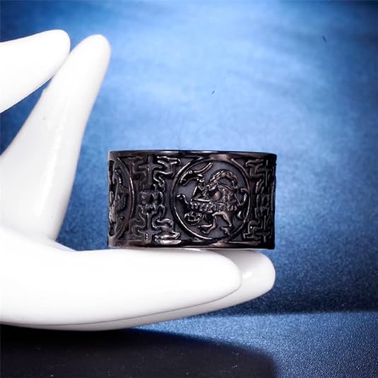 PAURO Anillo tallado en basalto chino de acero inoxidable - Quierox - Tienda Online