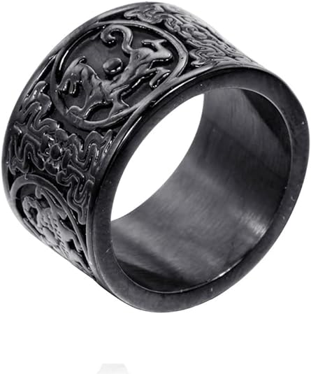 PAURO Anillo tallado en basalto chino de acero inoxidable - Quierox - Tienda Online