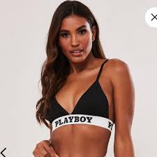 Playboy x Missguided Sujetador triangular con cinta Playboy negro - Quierox - Tienda Online